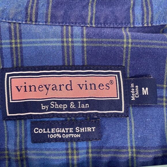 Vineyard Vines Collegiate Shirt Mens Size Medium Blue Plaid Button Up Cotton - Picture 3 of 10